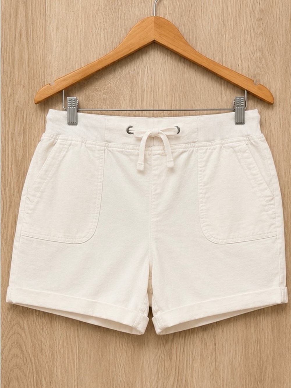 Per Se Off White High-Waist Drawstring Linen-Blend Shorts - Picture 2 of 4